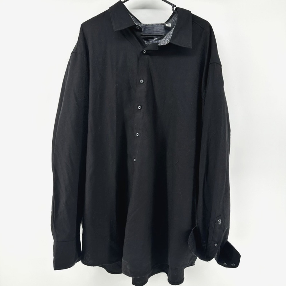 Robert Graham Mens 3XL Black Button Down Shirt Solid Jacquard Long Sleeve Cotton